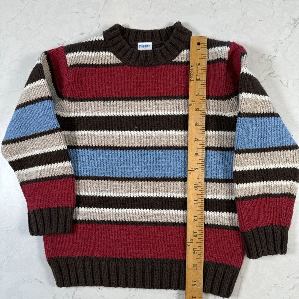 NWT Gymboree Red Blue Tan Stripe Chunky‎ Cotton Blend Sweater Boy's Size 4T